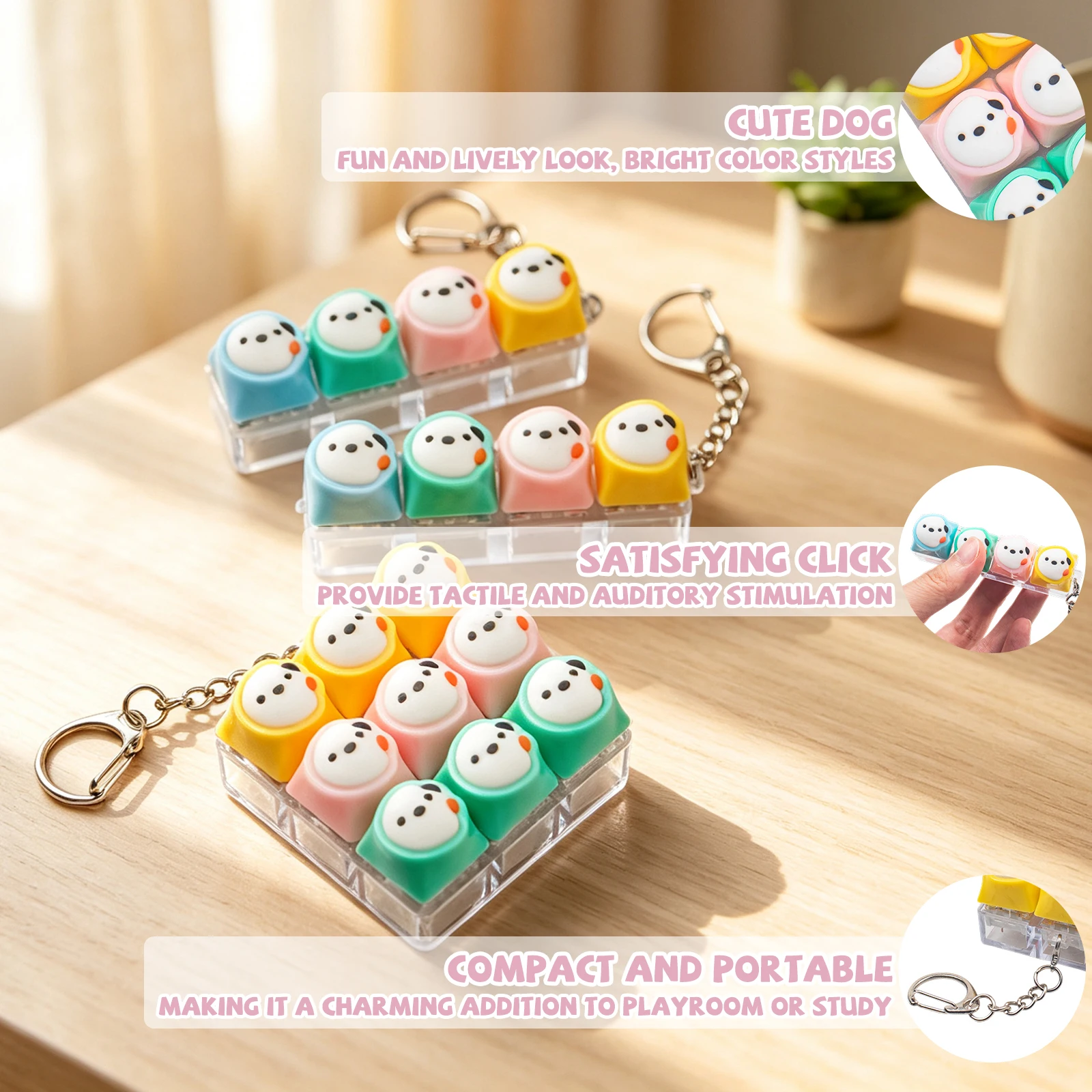 9 keys/4 keys Silicone Soft Dog Relief Keyboard fidget Toy Clicker Keychain Creative Keycap Toy Decompression Press Tool