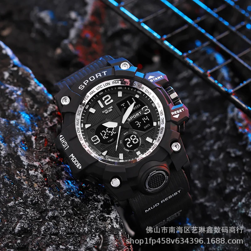 

New Double Display Pointer Electronic Sports Style Electronic Watch Trendy Men's Watch Fashionable Multi-Function Pointer Electr