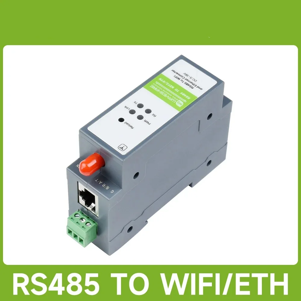 Waveshare Rail-Mount Serial Server RS485 to WIFI/Ethernet Module Modbus MQTT Gateway 5 ~ 36V DC, Screw Terminal WPA-PSK