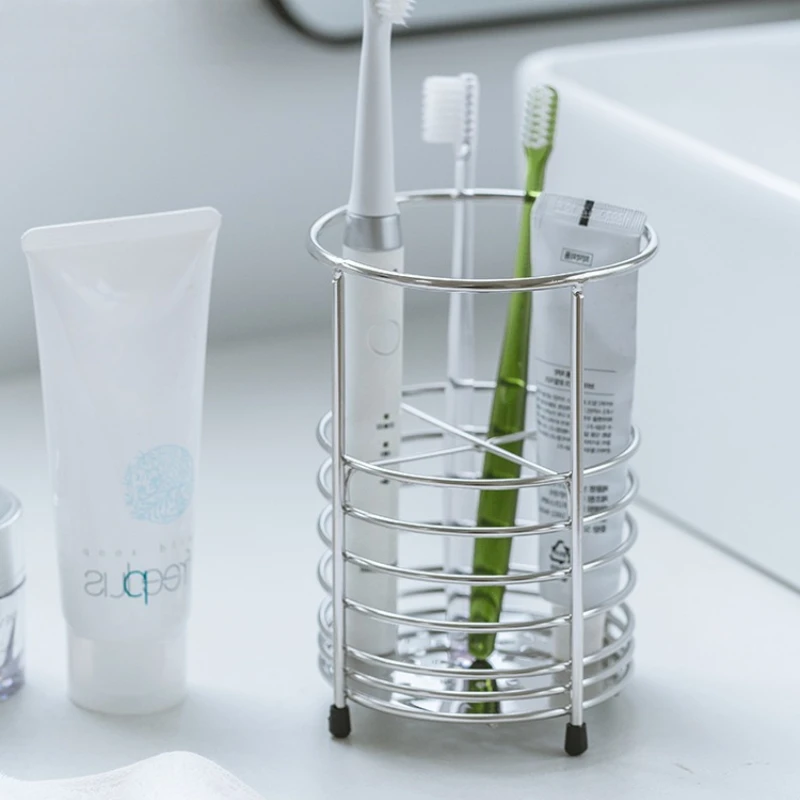 Rust Proof Metal Toothbrush Storage Rack Hollow out Drain Bathroom Sink Toothpaste And Dental Utensils Organizer Bucket