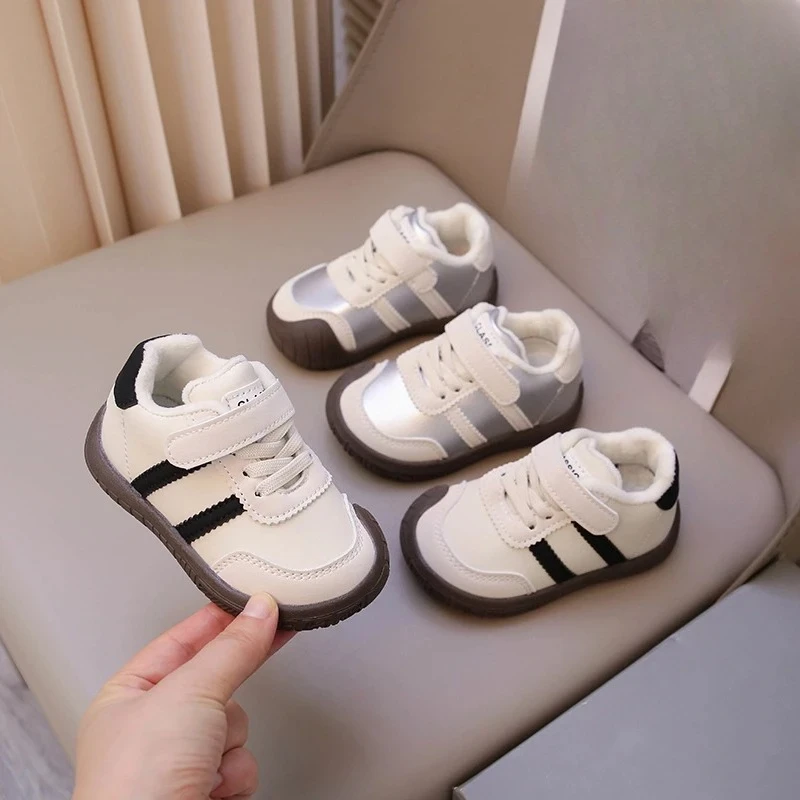 

Boys Girls Flats Toes Capped Anti-kicked Kids Casual Shoes Non-slip 2025 New Fashion Children Running Shoes Hook&loop Striped