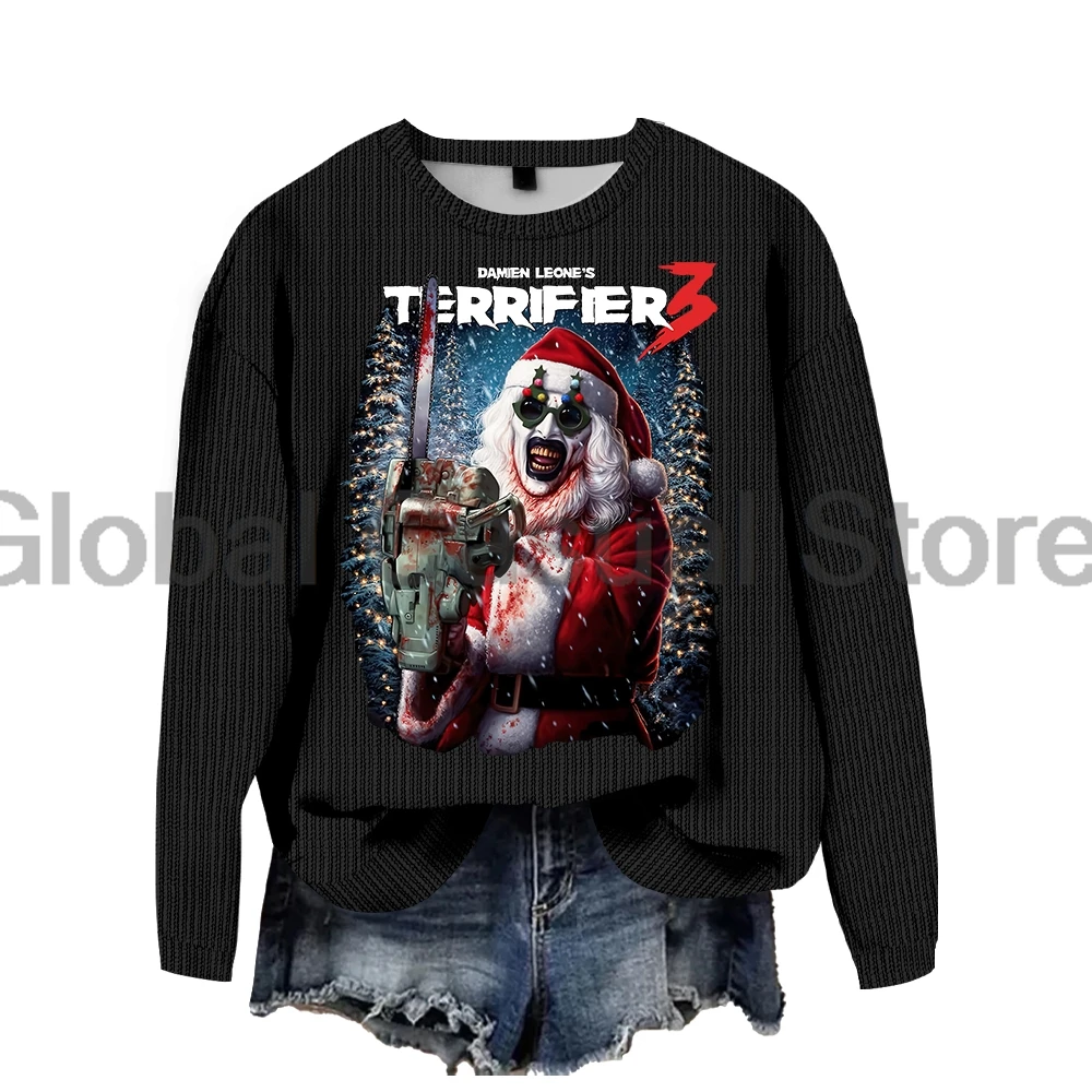 Terrifier 3 Horror Movie Merch Halloween Cosplay Christmas Women's Knitted Jumpers Crewneck Long Sleeve Pullover Tops