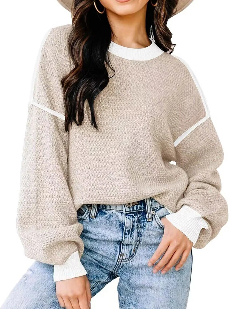 Patchwork Striped Loose Knit Sweater Women Long Sleeve Knitting Pullover Tops Streetwear New In Knitwears Autumn Winter Sweaters