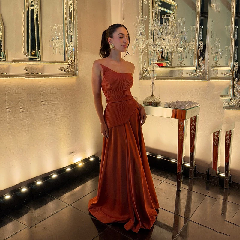 Thinyfull Formal Maxi A-Line Prom Evening Dresses Strapless Floor Length Party Dress Night Cocktail Ball Prom Gowns Customized