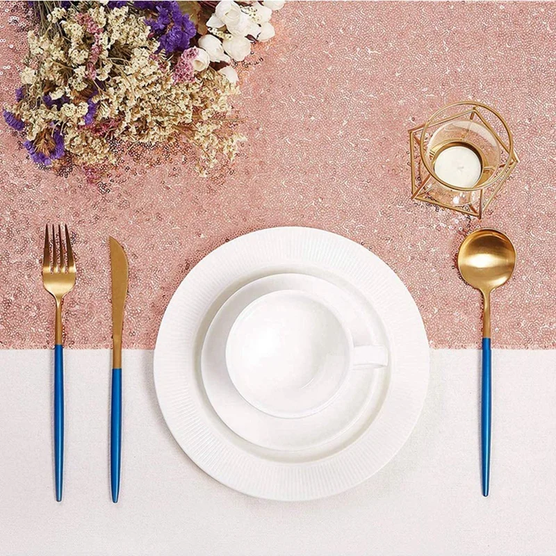 Chemins de table scintillants à paillettes rose doré, chemin de table pour fête de mariage, gâteau d'anniversaire des travailleurs, rôtisserie