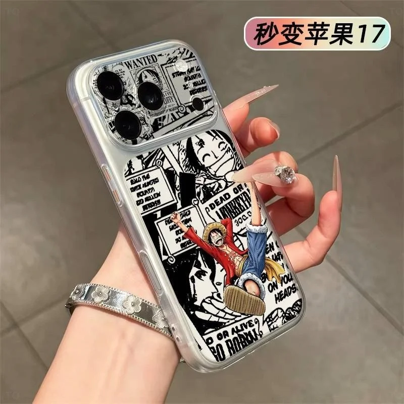 Cute One Piece Monkey D Luffy Bounty Comic Splicing Large View Window Clear Phone Case For iPhone13 14 15 16 17 18 Pro Max Cover