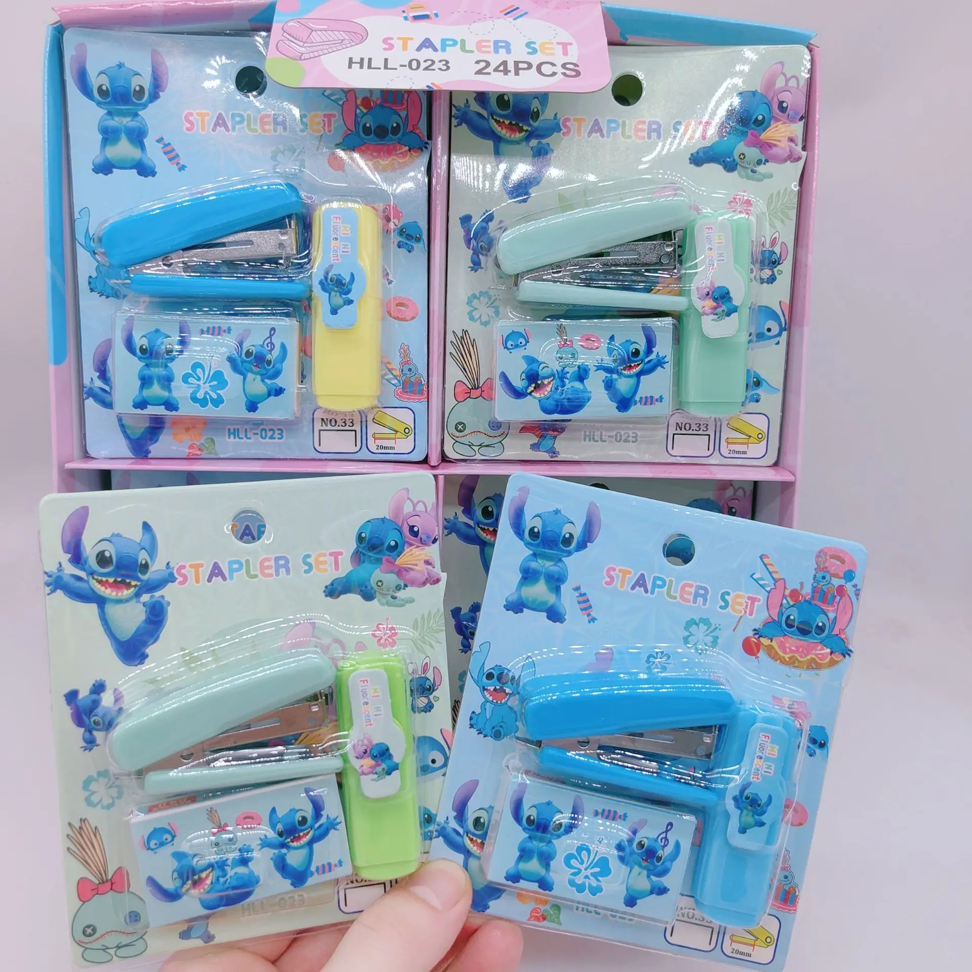 New Disney Stitch Mini Stapler Set Cartoon Portable Stapler with Highlighter Student Stationery Office Supplies Learning Tools