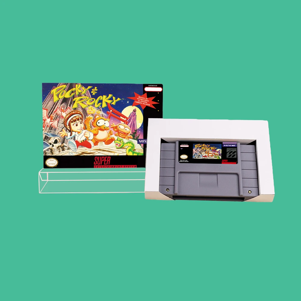 RPG Game for Pocky & Rocky - Game Cartridge with Box for PAL NTSC version 16 bit SNES console