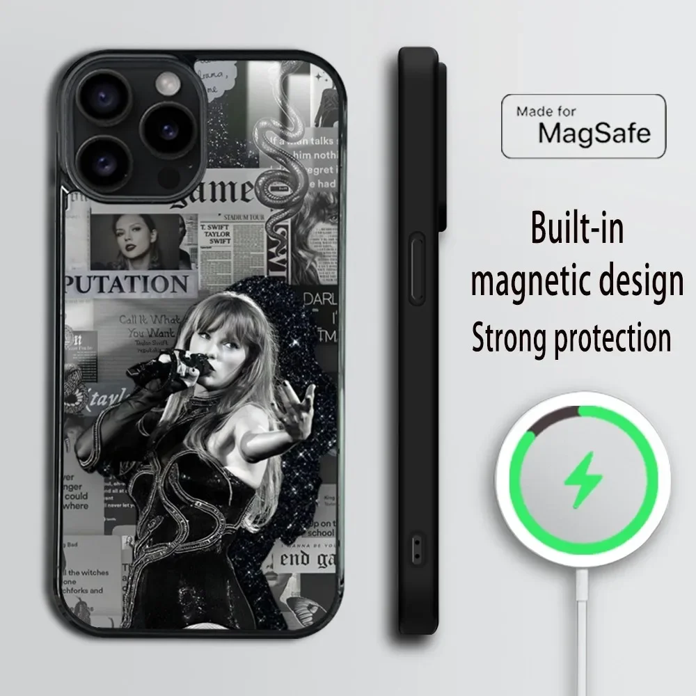 Singer T-Taylor S-SwiftS Cool Phone Case For iPhone 16 15 14 13 12 11 Pro Max Plus Mini Magsafe Mirror Wireless Magnetic Cover