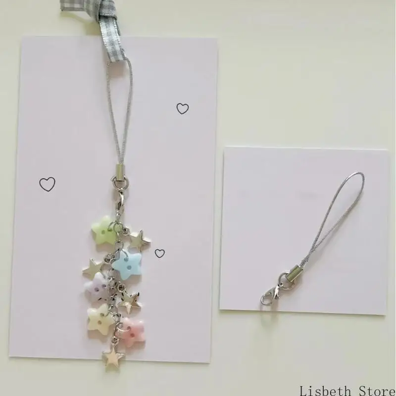 124A Romance Starry Beadwork Keychain With Danglings Bells Stylish Decoration for Phone Purse Backpack Jewelry