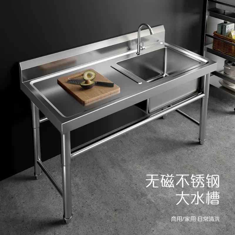 Thickened Stainless Steel Kitchen Sink Single or Double Bowl with Drainboard Large Vegetable Washing Basin for Home