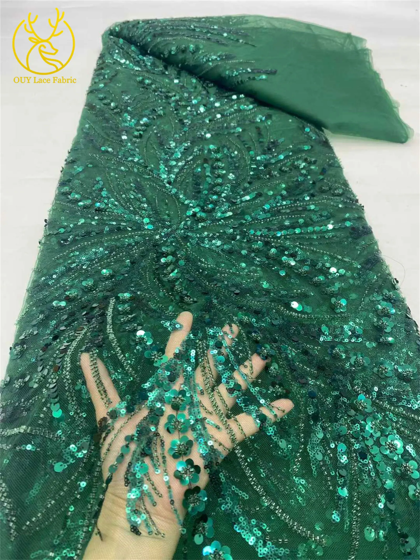 2026 Luxuriöser Afrikanischer Perlen-Pailletten-Spitzenstoff 5 Yards Französischer Nigerianischer Tüll-Netzstoff für Brautkleider und Abendkleider – Detail 14