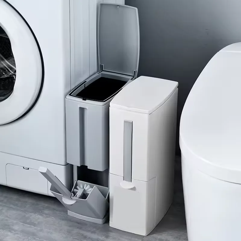Garbage Bin Toilet Brush Set for Narrow Design,kitchen Trash Bin Bathroom Trash Can Belt Toilet Brush Household Cleaning Tool
