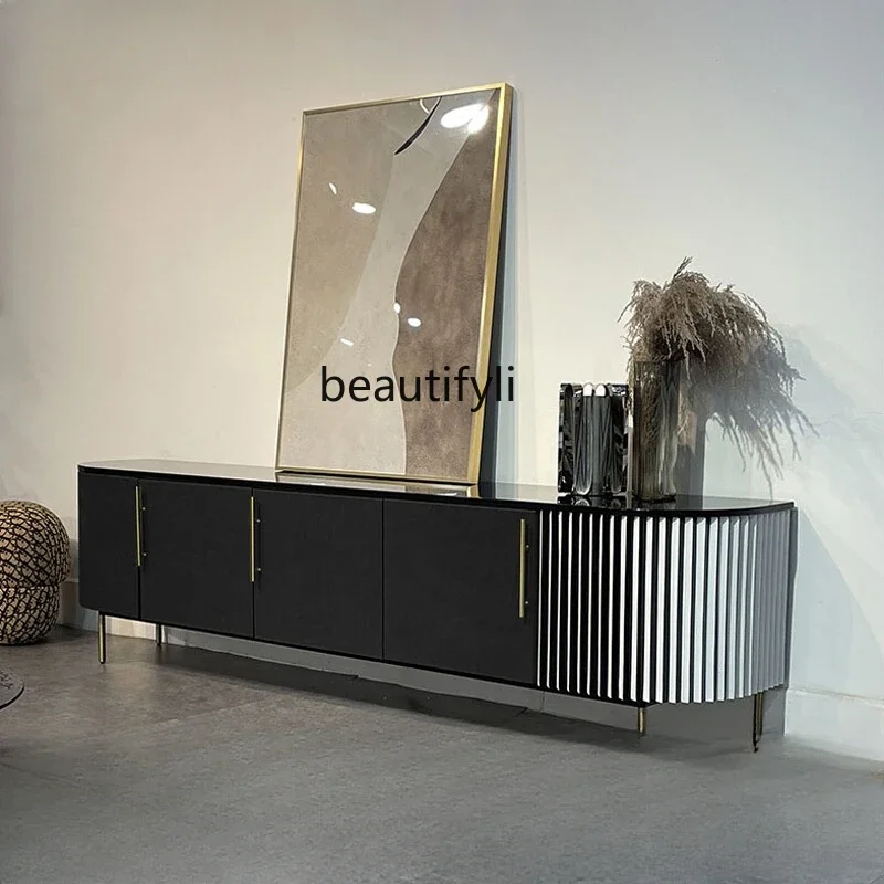 

Design Hard Bag Vertical Stripe TV Cabinet Marble Storage Floor Cabinet Light Luxury Italian Fashion Simple