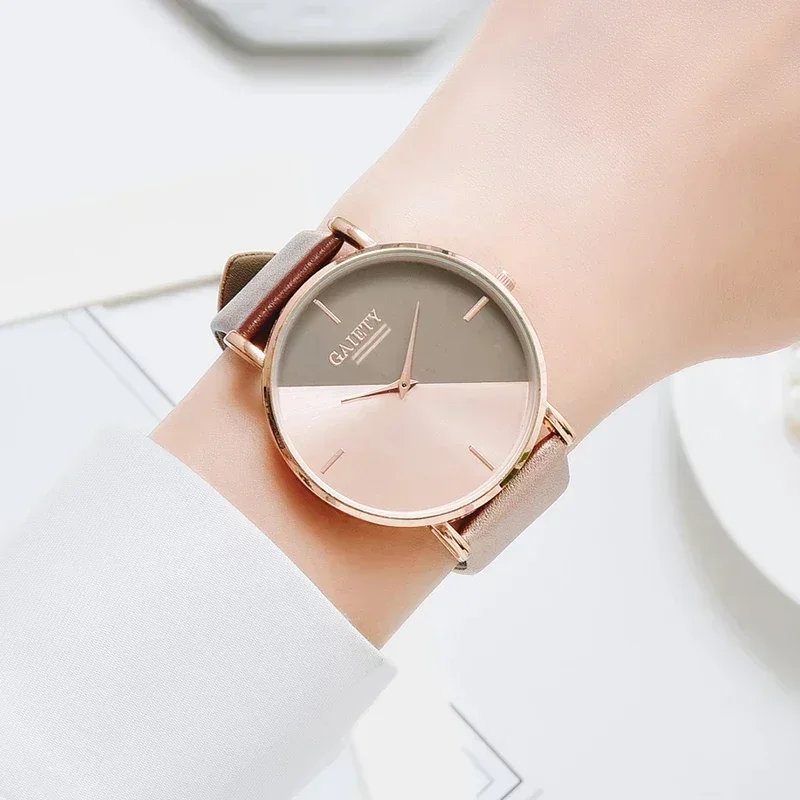 Women Bicolor Watches Rose Gold Dress Female Clock Luxury Brand Design Women Student Versatile Watches Simple Ladies Watches