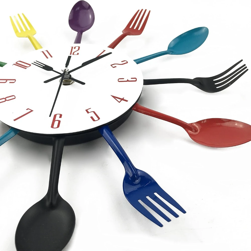 Kitchen Wall Clock 3D Removable Modern Creative Cutlery Kitchen Spoon Fork Wall Clock Restaurant Wall Watch Room Home Decoration
