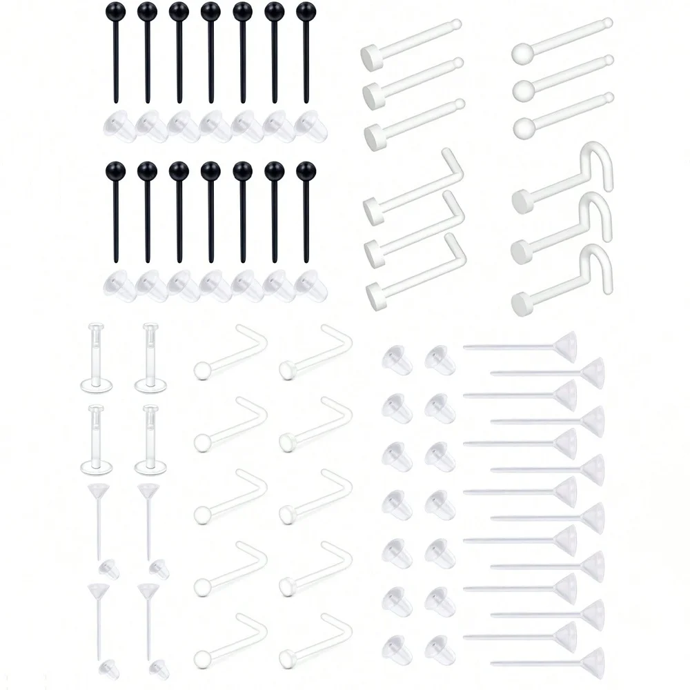 20g Clear Nose Studs Bioflex Plastic Earrings L Shaped Corkscrew Clear Nose Rings For Work Clear Nose Piercing Retainer