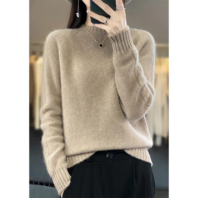 Jueqi Autumn and Winter New Women's Cashmere Sweater Round Neck Pullover Sweater 100% Pure Wool Bottom RT-928