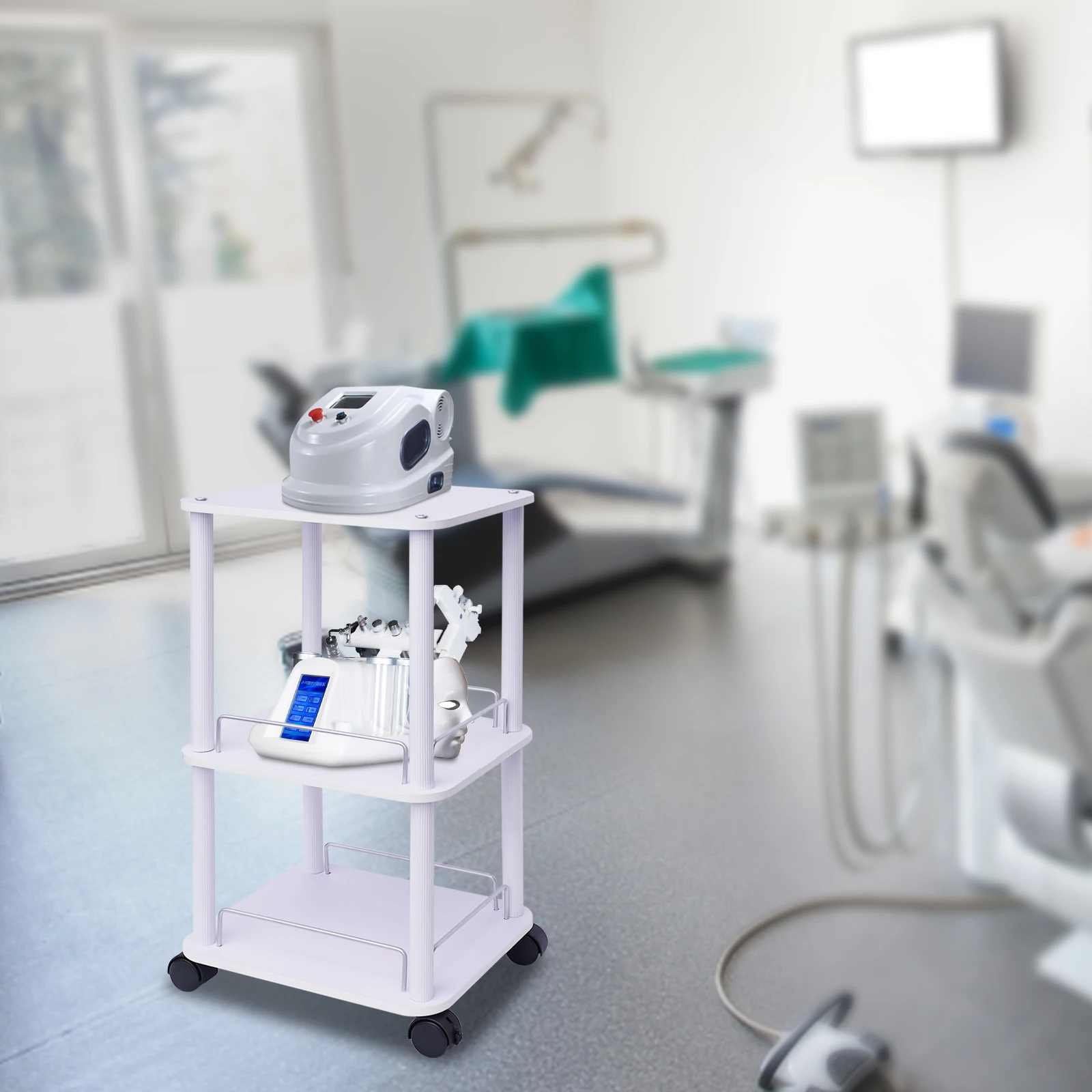 

White ABS 3-layer Small Cart with Guardrail, Movable Storage Rack (88.18lbs Load Capacity), Used in Beauty Salons, Laboratories