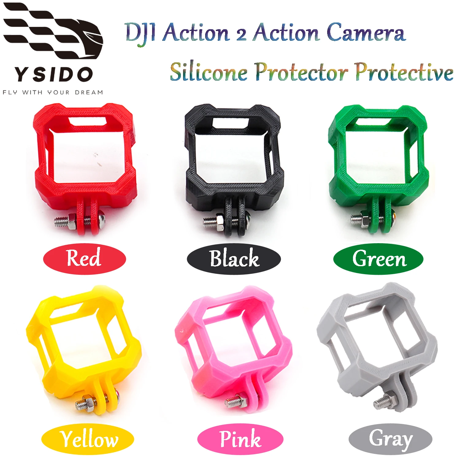 YSIDO Action Camera Protective Case Silicone Protector Protective Scratch-proof Housing 3D Printed Parts for DJI Action 2 Camera