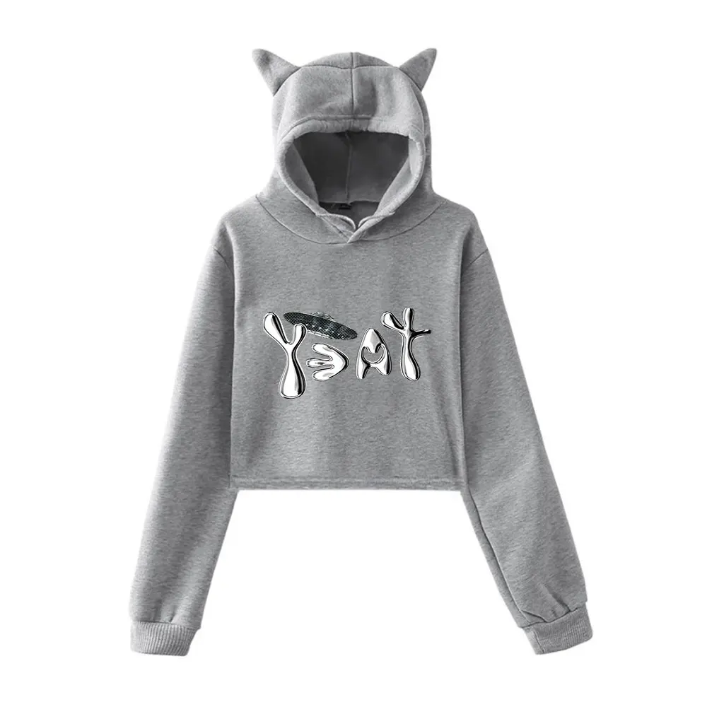 Rapper Yeat Merch Crop Top Hoodie for Girls Harajuku Cropped Sweatshirt Streetwear Hip Hop Cat Ear Long Sleeve Pullover Tops