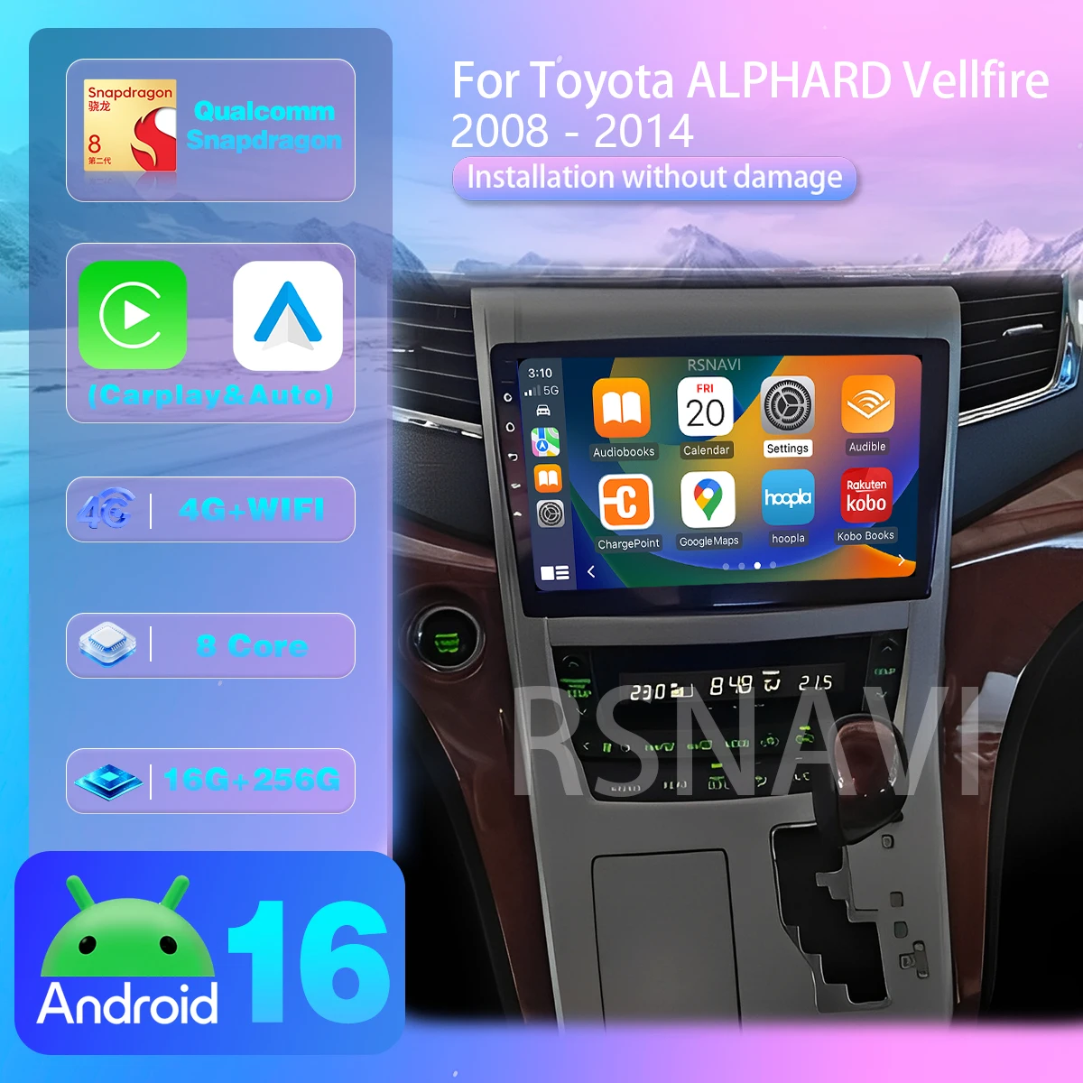 RSNAVI Android 16 Für Toyota Vellfire 2008 - 2011 Carplay Autoradio Multimedia Player Autoradio Stereo WIFI+4G Versand innerhalb von 24 Stunden