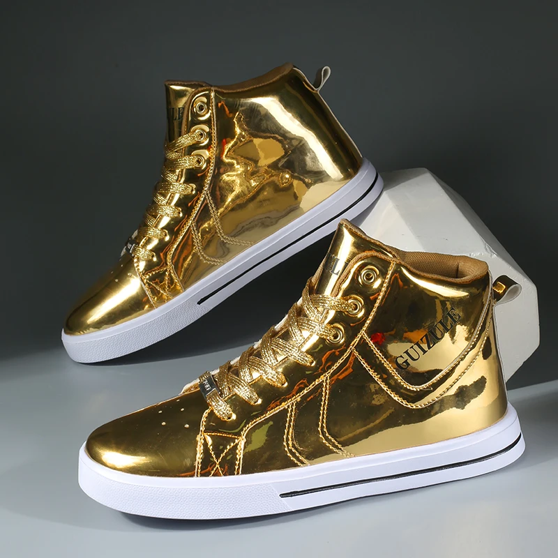 High-Top catena d'oro catena d'argento scarpe da uomo assorbimento del sudore traspirante primo strato in pelle coppia scarpe Casual Sneakers per uomo