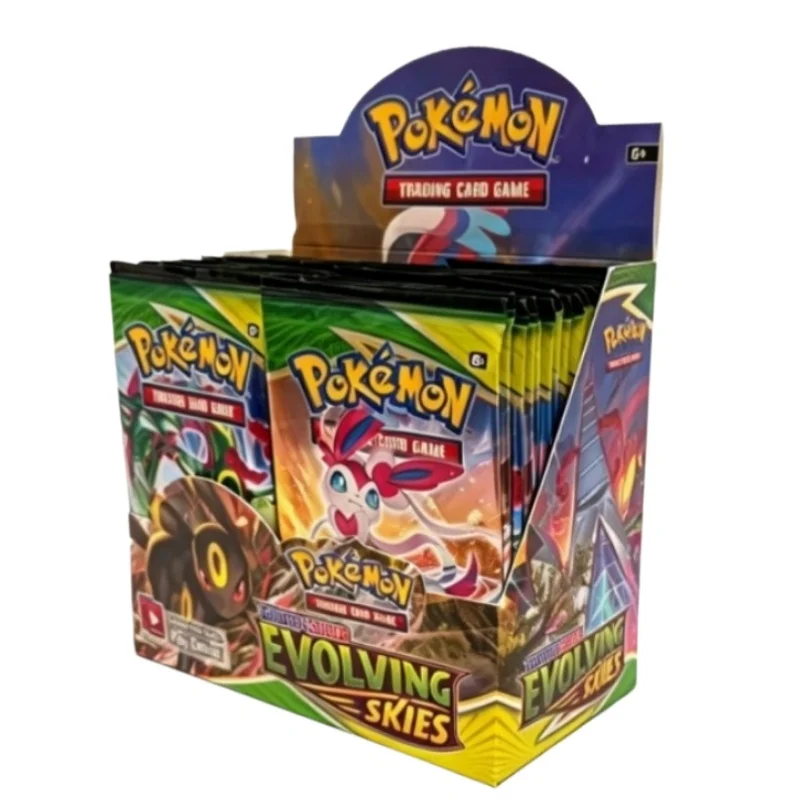 Caja de Sobres Sellada del Juego de Cartas Coleccionables Pokémon TCG Evolving Skies en Inglés, Sword & Shield, con Eevee VMAX y Rayquaza VMAX