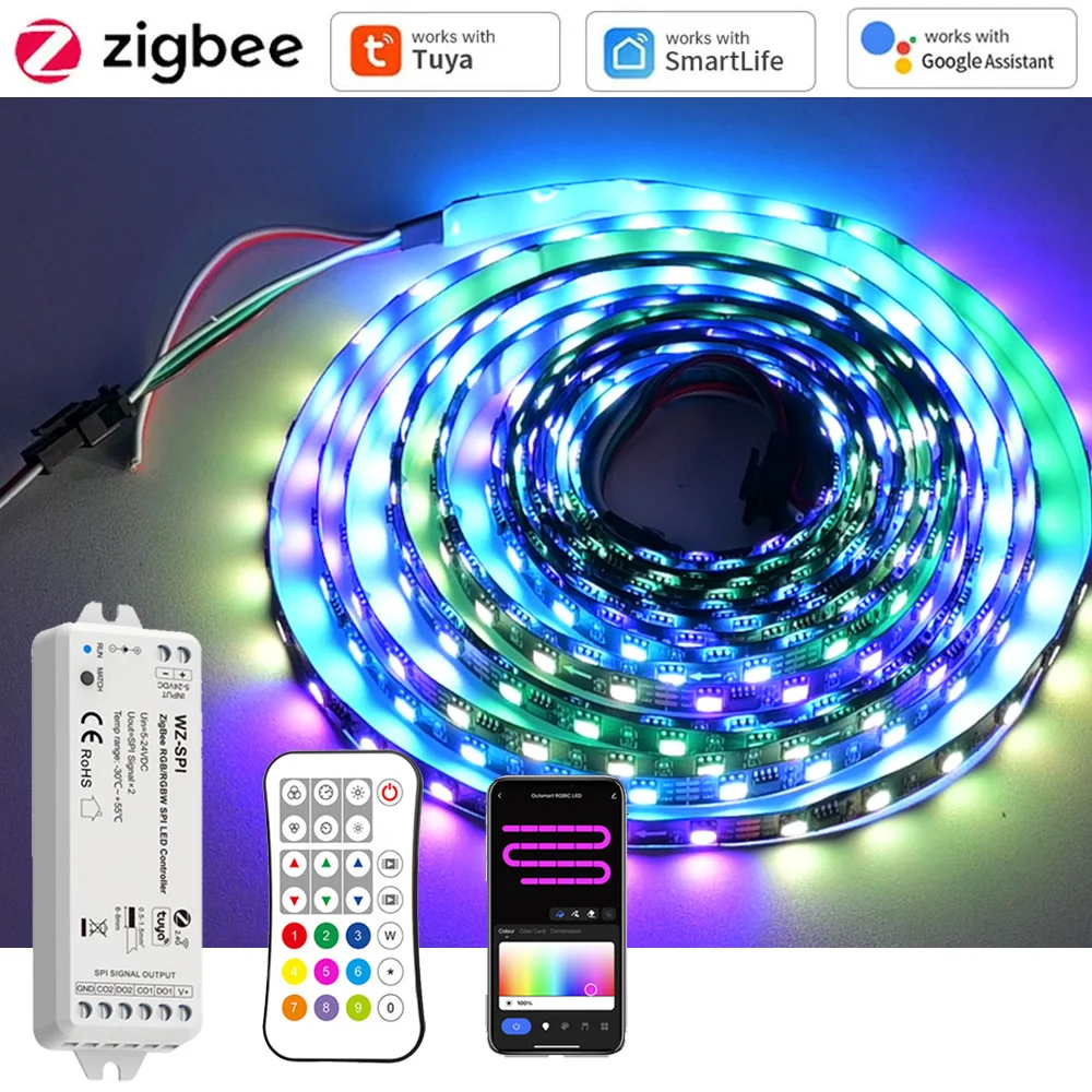 

5m 10m Tuya Zigbee WS2811 RGBIC LED Strip Dream Color Addressable IC Party Game Light 2.4G Remote Control For Alexa Google Home