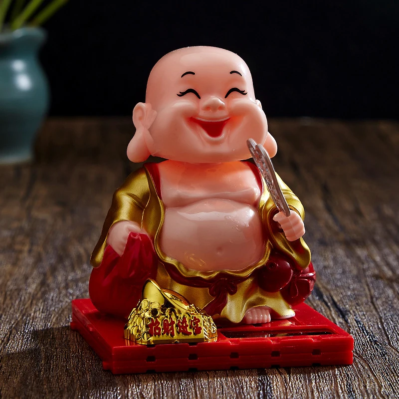 9*7.5cm Cute Car Ornament Solar Shake Head Little Monk Good Fortune Car Rearview Pendant