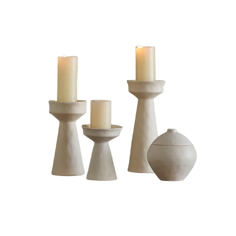 

Off-white art simple ceramic candle holder storage tank ornament model room hotel homestay tea room ornament