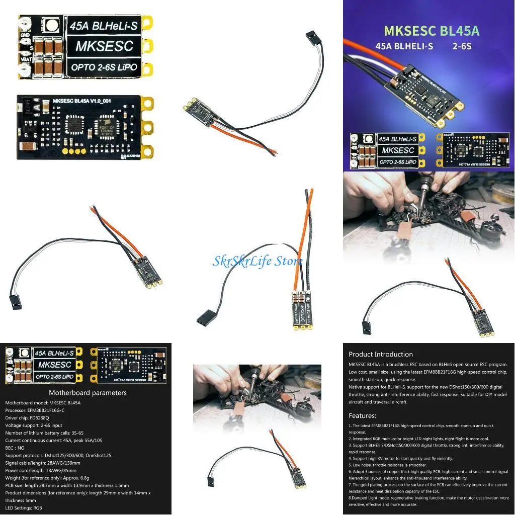 

E65E BLHeli-s FVT 45A Brushless ESC 2-6S Supports DSHOT OneShot125 for Multicopter