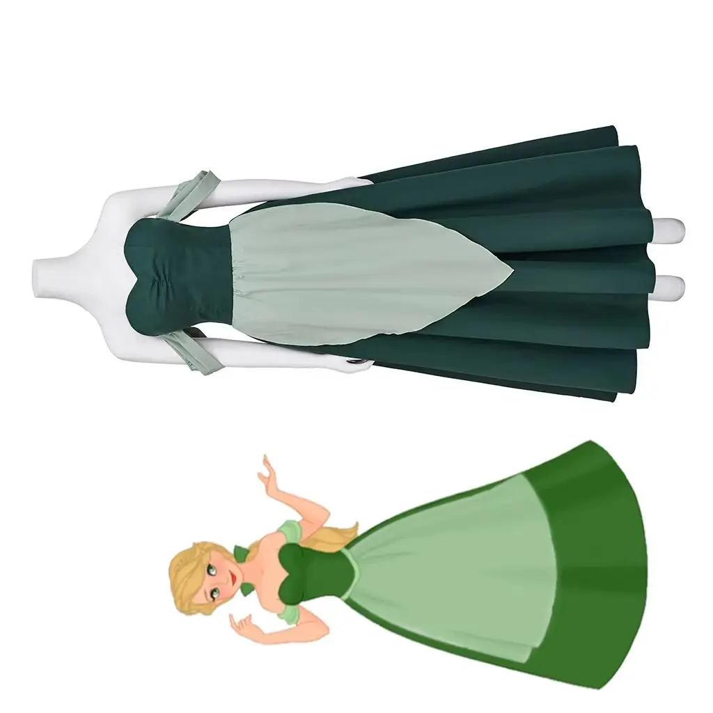 Paulette Prinzessin Cosplay Grünes Kleid The Bimbettes Anime Kostüm Sexy Frauen Schulterfrei Ballkleid Halloween Party Kostüm
