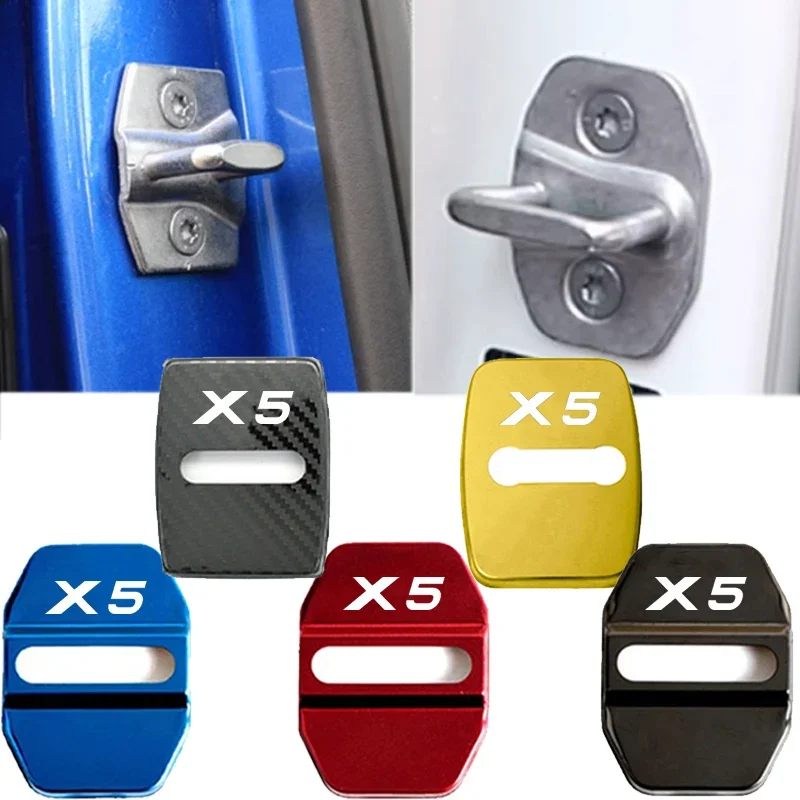 4PCS Car Door Lock Covers Logo Case Decals for BMW X5 Emblem Anti-rust Protection Buckle Stickers Stainless Steel Accessories