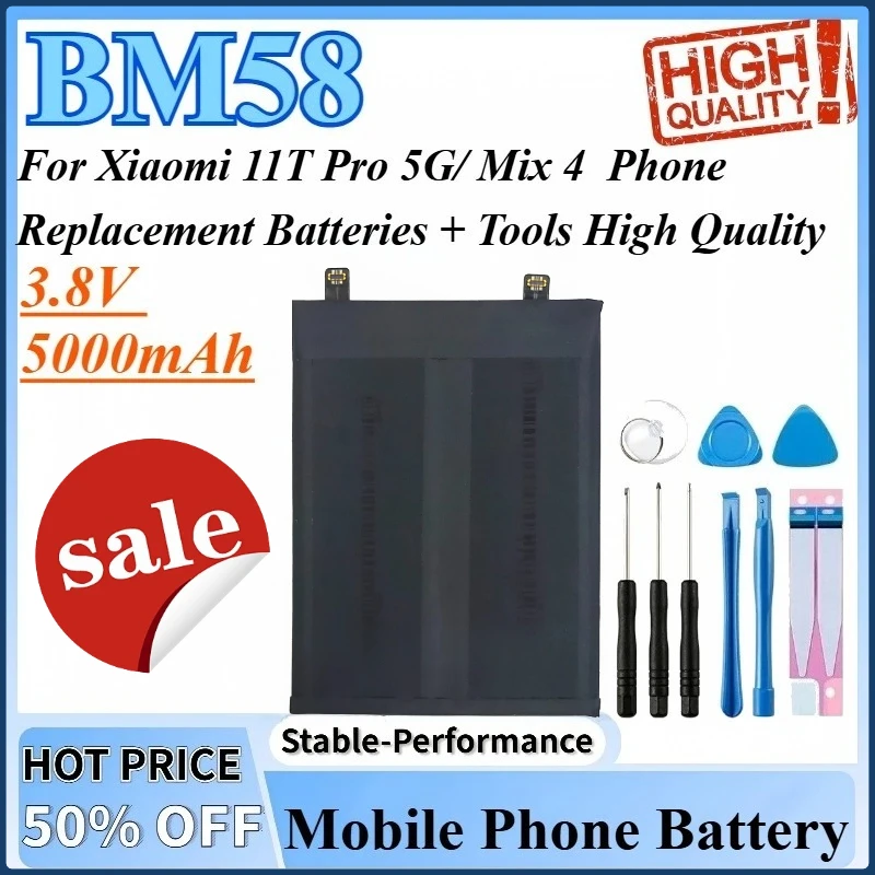 

3,8 В 5000 мАч BM58 Сменные аккумуляторы для телефона для Xiaomi 11T Pro 5G/Mix 4, аккумулятор для мобильного телефона + инструменты, высокое качество