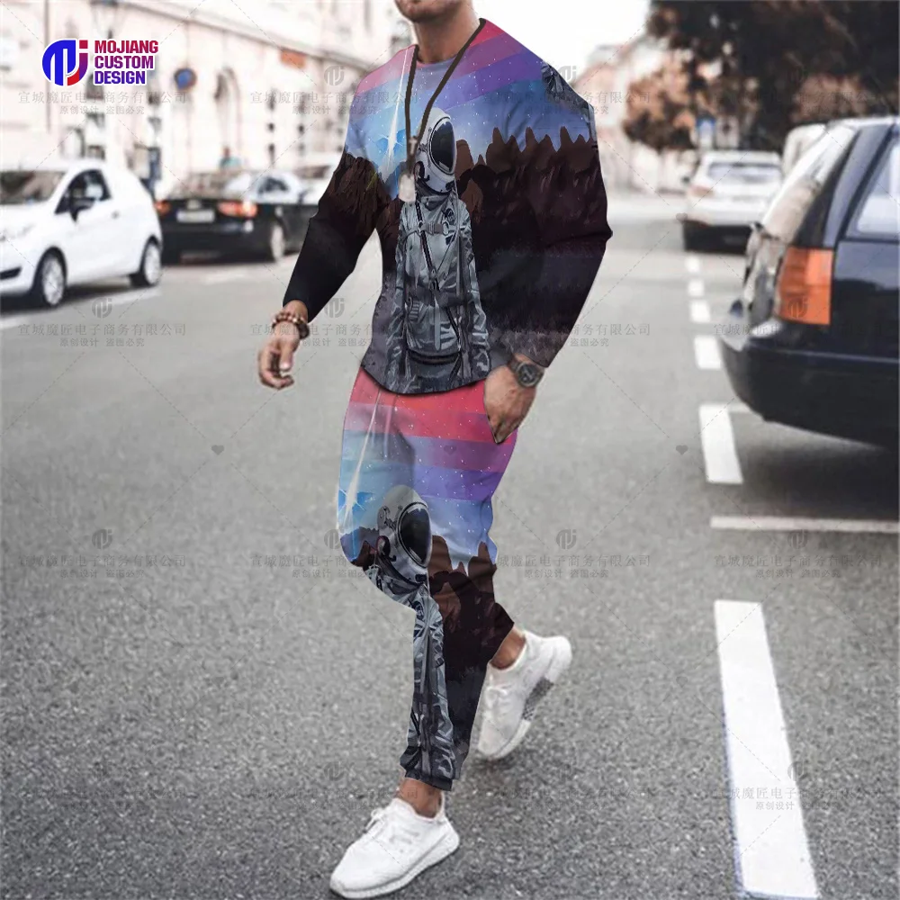 

2023 Astronaut Clothing Long-Sleeved T-shirt Men's 3D Printing Clothing Anime Fashion Trousers Casual Space Star Casual T-shirt