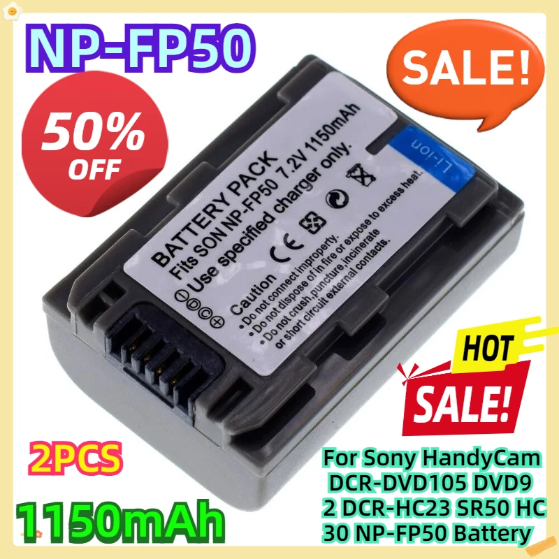 

For Sony HandyCam DCR-DVD105 DVD92 DCR-HC23 SR50 HC30 NP-FP50 Battery 2pcs