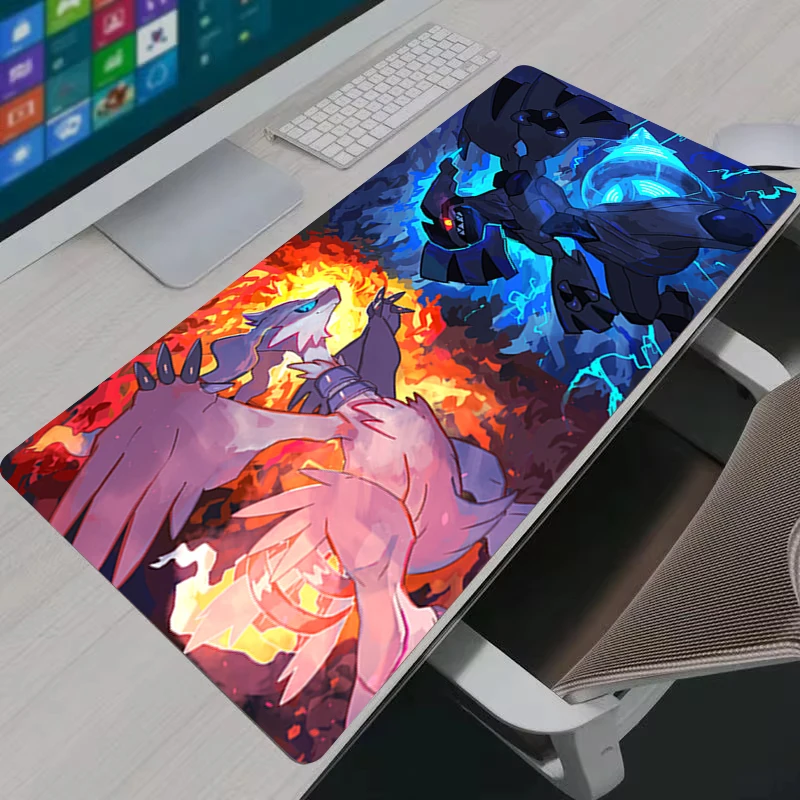 Mauspad Anime Gaming P-Pokemon Zekrom Reshiram Mousepad Laptop Gamer Computerzubehör Rutschfeste Gummi-Tastatur-Schreibtischunterlage