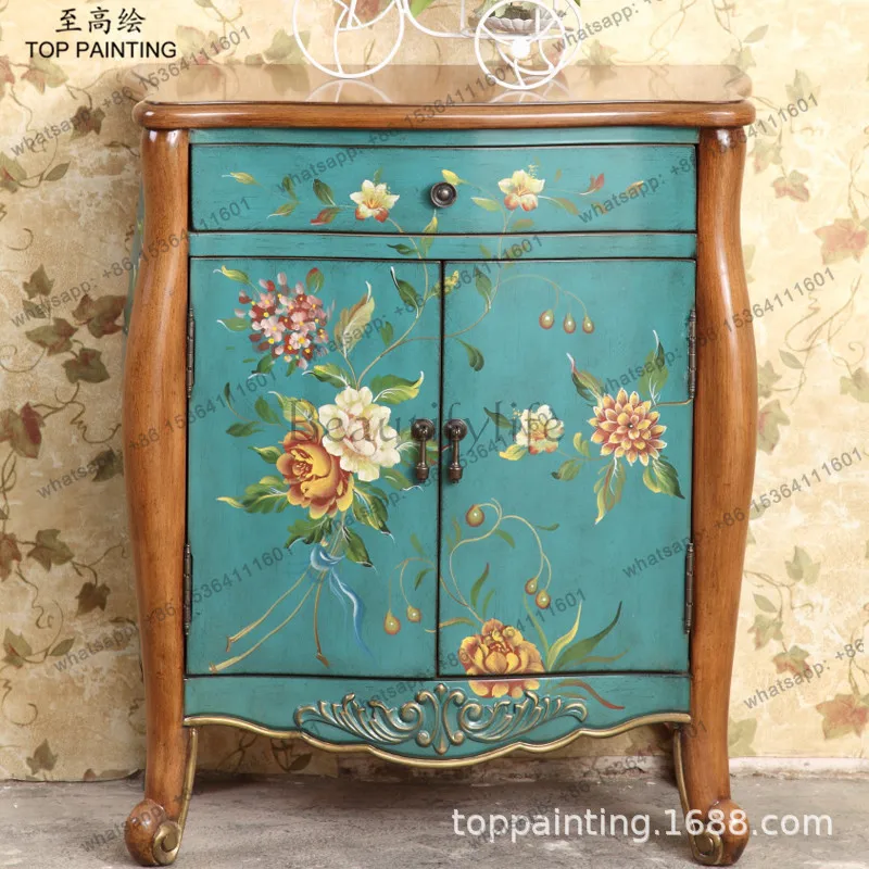 

French porch retro painted furniture storage locker small apartment living room cabinet