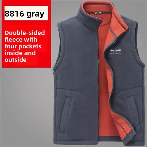 

Men's Fce Lined Vest Warm Plu Dad Coat Large Size Zipper Closure Home Wear Stand Fit Faion Urban Sle Polyester Fiber