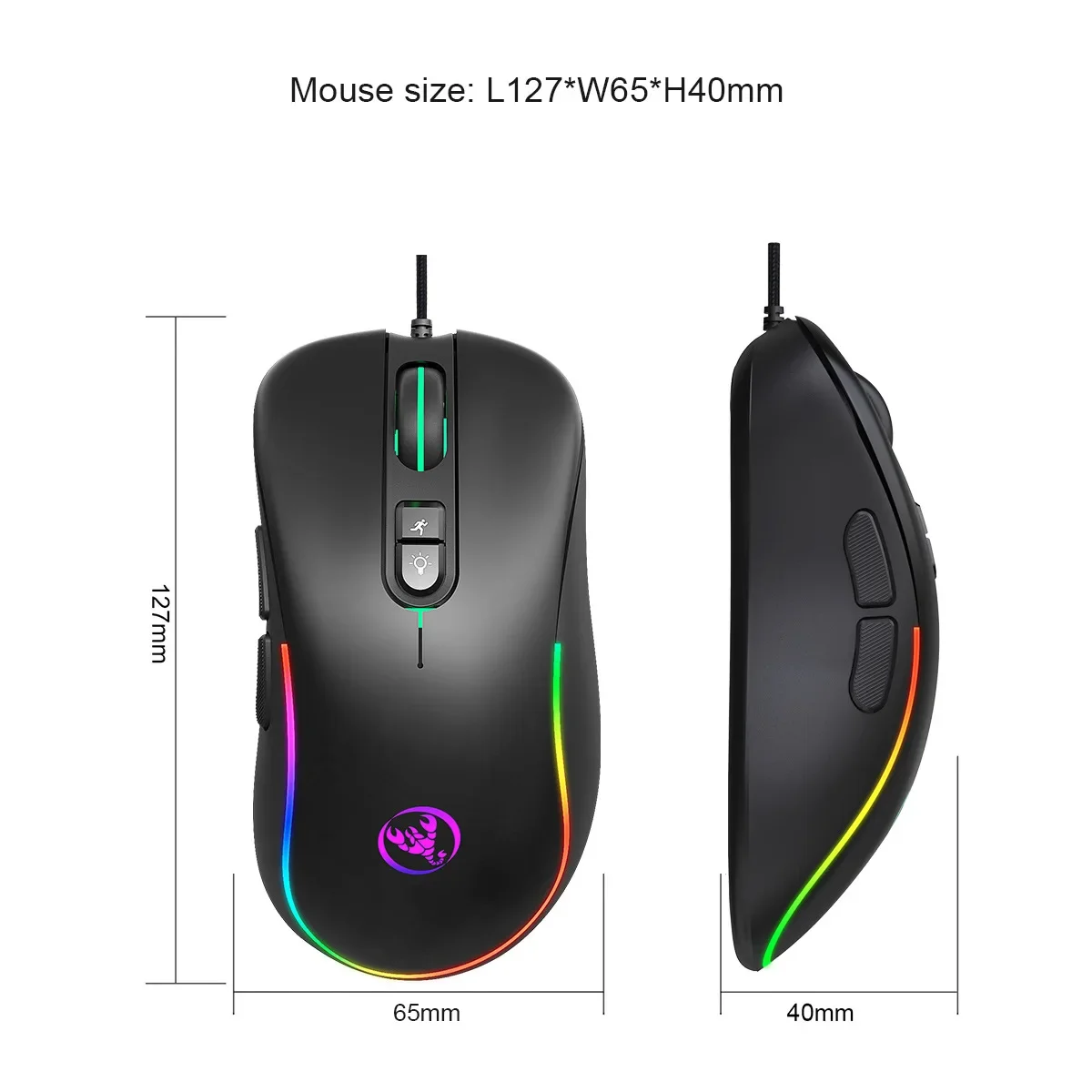 Souris de jeu ergonomique avec éclairage RVB, J300, 7D, 6400 ug, USB, filaire, programmable, jeu pour ordinateur portable, PC, tablette, mini rétroéclairage