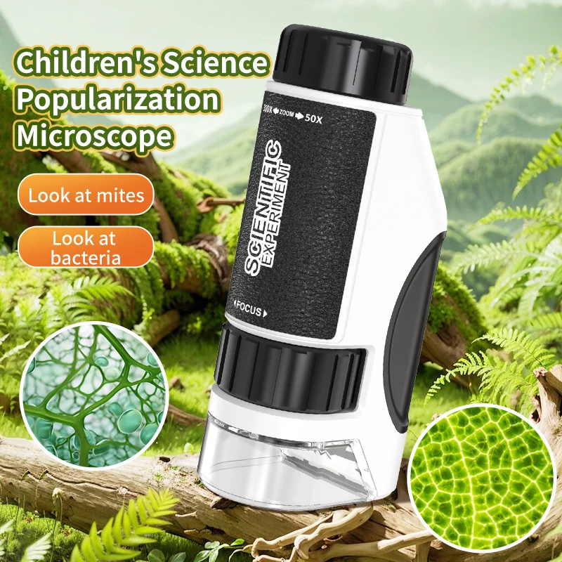 Mini microscope portable pour enfants, pour l'exploration en plein air, jouet scientifique éducatif avec source de lumière LED et haute définition