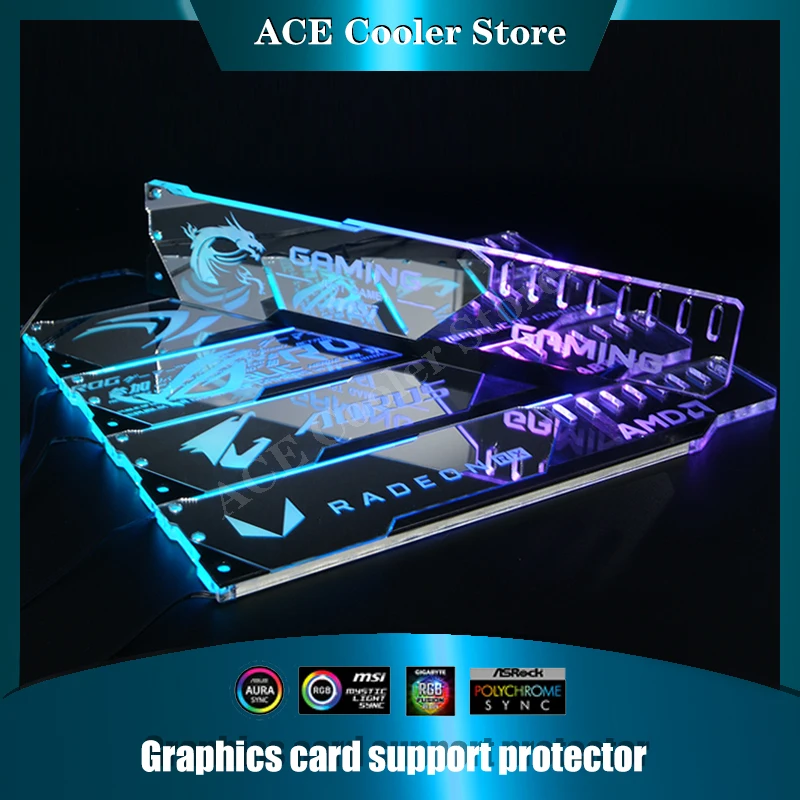 GPU Sag Graphics Card Holder Mirror Plane Brand Belief ROG MSI AROUS AMD NVIDIA Logos 5V ARGB MB SYNC Computer Case DIY Part