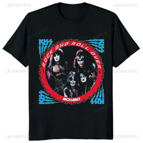 Imagen 2 del producto Kiss Band hombres y mujeres moda música Rock Top Harajuku manga corta patrón Universal camiseta grande