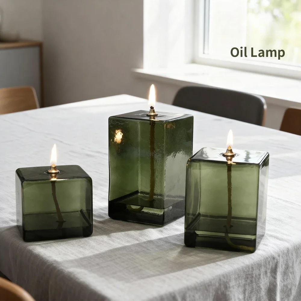 Creative Glass Candle Holder Room Decoration Color Square Candle Holder Home Furnishings Home Desktop Smoke Free Crispy Oil Lamp