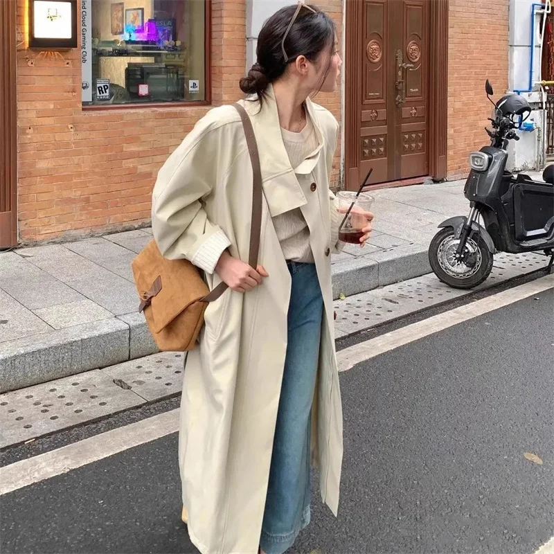 

Осень-зима женский модный плащ новый однорядная пряжка женские ветровки пальто средней длины цвета хаки универсальная верхняя одежда