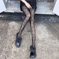 Cute Retro Moon Print Fishing Net Pantyhose for Girls Gothic Black Fishnet Tights Women's Cartoon Anime Stockings Nylon Leggings