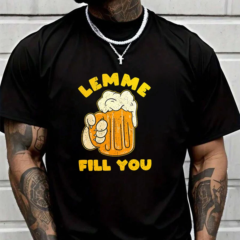 

Funny Cat With Beer Creative Print T Shirt Summer Short-sleeved Casual Tee Men Women Streetwear Loose T-shirt