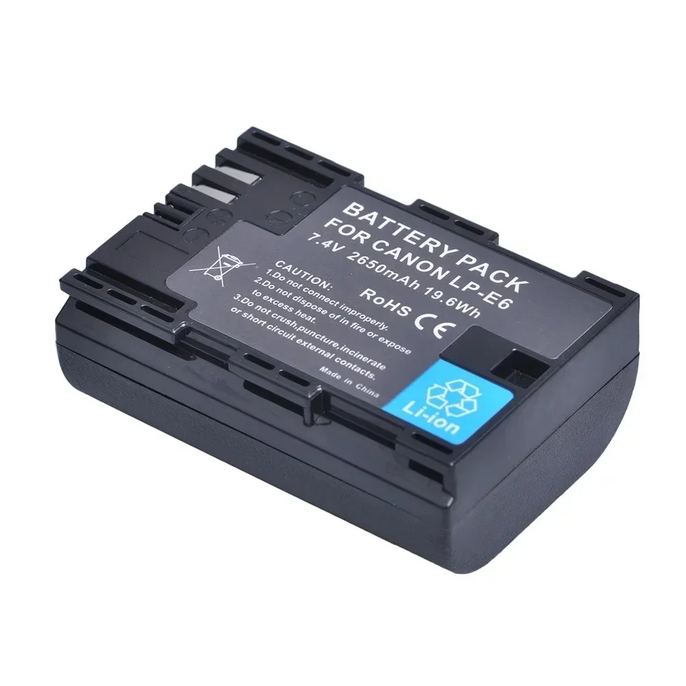 LP-E6 voor Canon 2650mAh EOS R R5 R100 R6 R7 90D 80D 70D 60D 6D Mark II 6D2 7D2 5D4 5D3 5D2 5DS 60Da + Lader Batterij