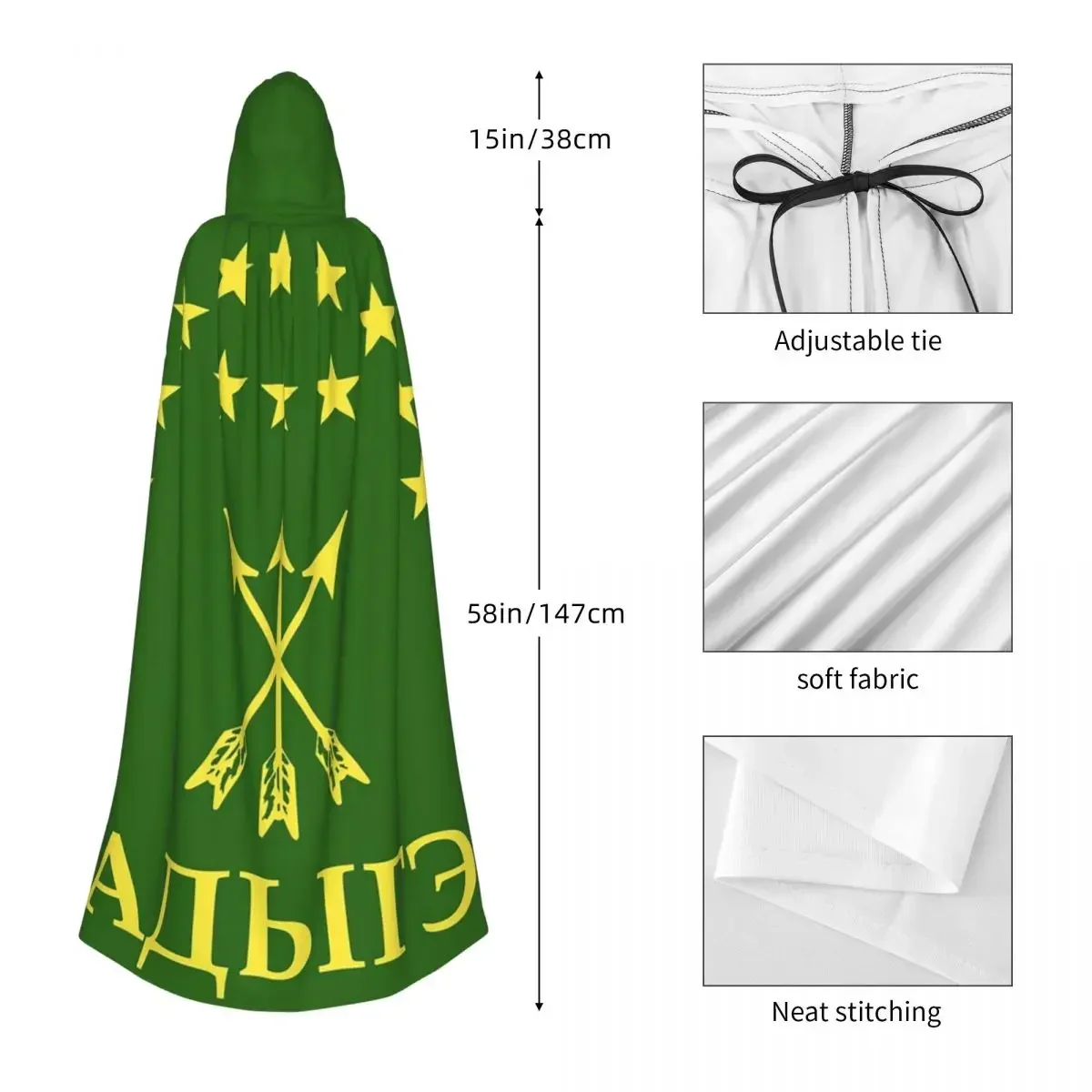 Customization Adiga Gift For Circassian Great Adygea Flag Long Hooded Cloak Witch Medieval Costume Cosplay Cape HalloweenVampire